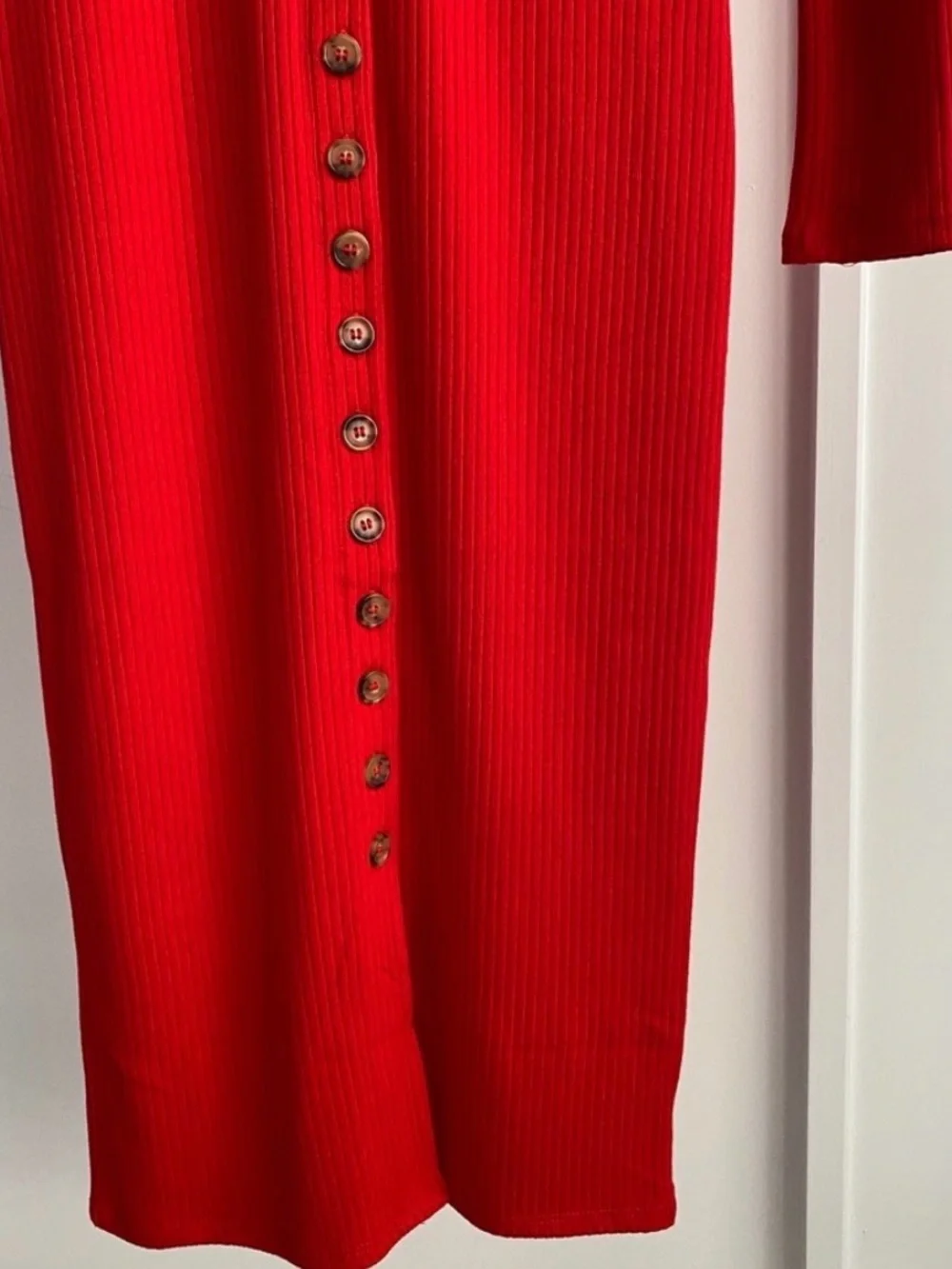Forever 21 Ribbed Knit Fitted Button Down Midi Dress Red Medium M - Picture 3 of 5